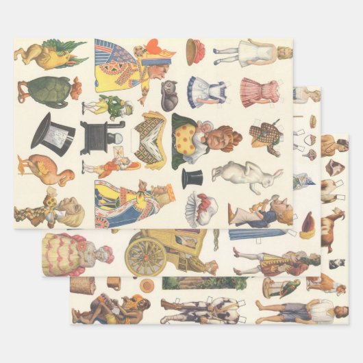 3 Différentes scènes de poupées en papier victorie (Lot)