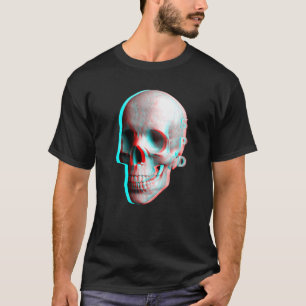 3 Dimensionaal Effect Blauwe Rode Schedel T-shirt