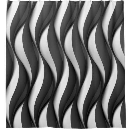 3 Dimensionale Wavy Zwart-wit Patroon Douchegordijn (Voorkant)