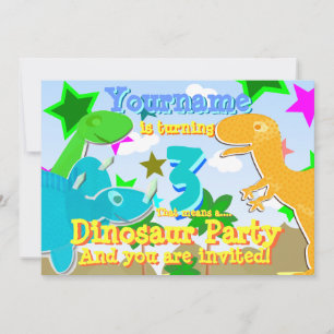3 dinosaures Invitations de fête d'anniversaire