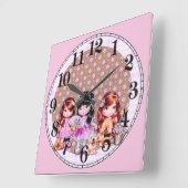 3 Dolls en honden Vierkante Klok (Hoek)