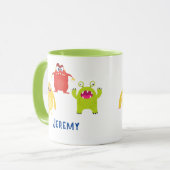 3 Drôle Monstres Cartoon, Nom De L'Enfant Vs 2 Mug (Devant gauche)