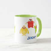 3 Drôle Monstres Cartoon, Nom De L'Enfant Vs 2 Mug (Devant droit)