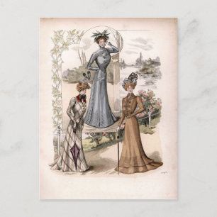 3 Edwardian Damas in Park  Mode Briefkaart