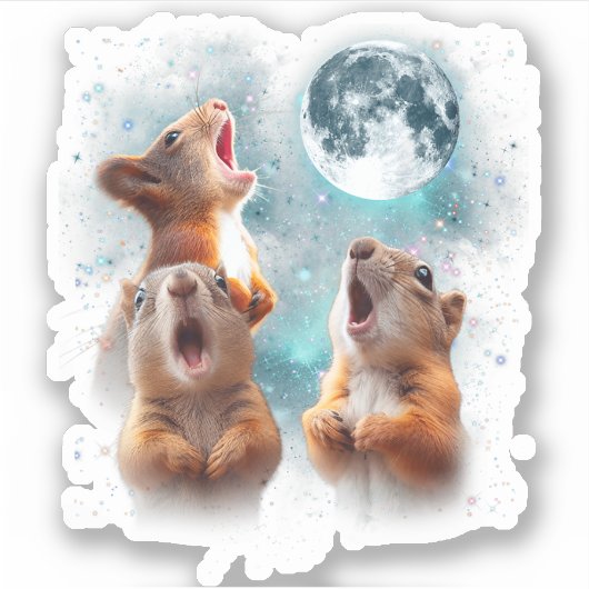 3 Eekhoorn Maan Howling Eekhoorn Hoofd Grappig Sticker (Voorkant)