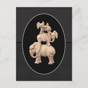 3 Elephanes en 1 Duck Briefkaart