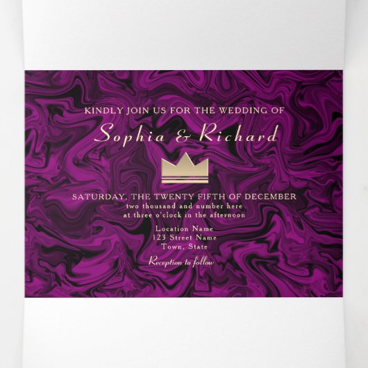3 en 1 Mariage photo violet triple invitation (Intérieur au milieu)