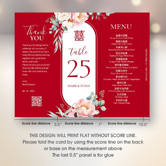 3 en 1 Numéro de tableau, Menu et carte de remerci