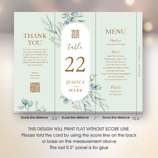 3 en 1 Numéro de tableau, Menu et carte de remerci