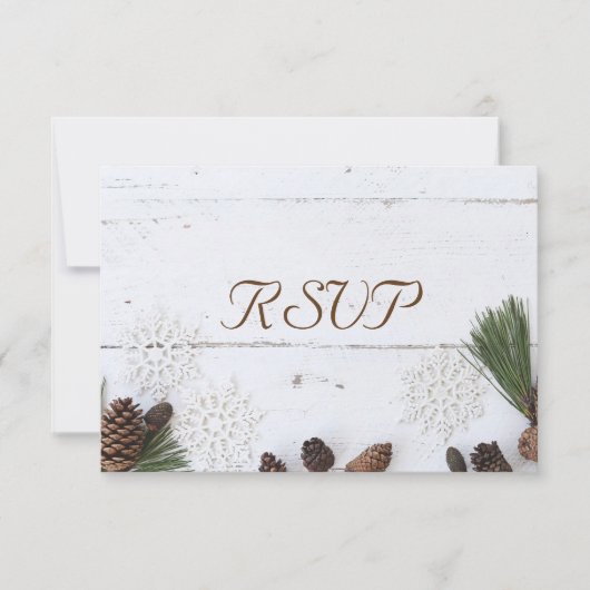 3 Entree Choice Winter Pinecone en Snowflake RSVP Kaartje (Voorkant)