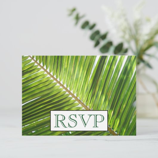 3 Entree Tropical Palm Tree Menu RSVP Weddenkaart Kaart (Staand voorkant)