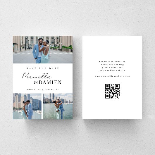3 favoriete foto's | Moderne script QR-code trouwk Save The Date