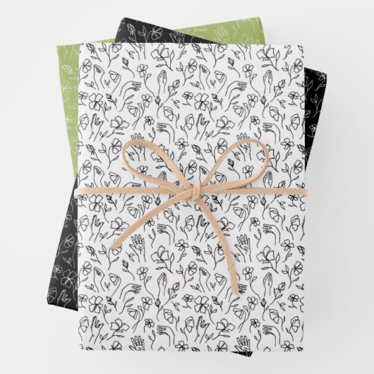 3 feuilles ASL Flowers - blanc, dos et vert (En situation)