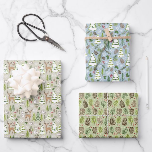 3 Feuilles Cadeaux De Noël -Dans Une Forêt D'Hiver (Recto)