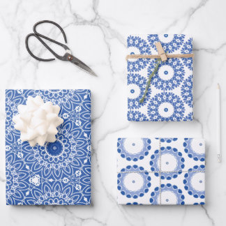3 feuilles de design bleu et blanc cercle motif