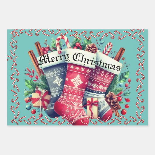 3 feuilles de papier cadeau de Noël thèmes différe (Devant)