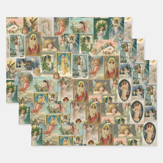 3 Feuilles d'enveloppes d'Angel de Noël Vintage (Lot)