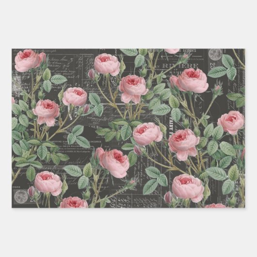 3 feuilles Ephemera Collage de Charbon Rose (Devant 2)