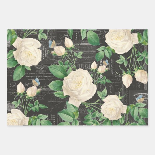 3 feuilles Ephemera Collage de Charbon Rose (Devant)