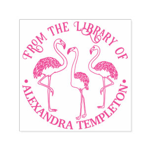 3 Flamingo's Staan Bibliotheek Boek Naam Zelfinktende Stempel