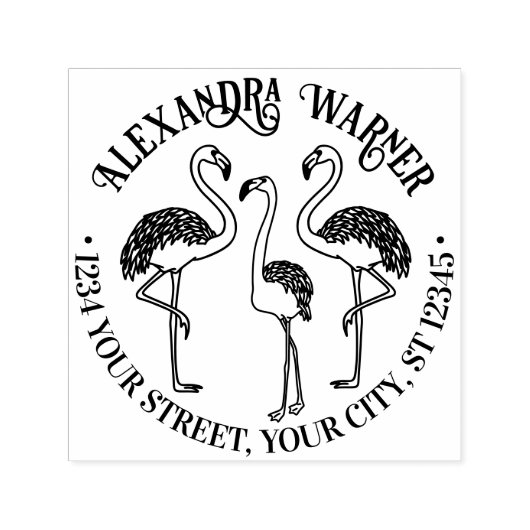 3 Flamingo's Staand Naam Retouradres Zelfinktende Stempel (Design)
