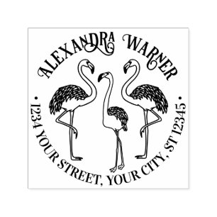 3 Flamingo's Staande Naam Retouradres Zelfinktende Stempel