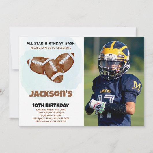3 Football Brown Invitations d'anniversaire avec p (Devant)