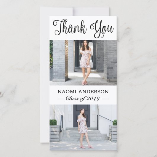 3 Foto (2+1) Kalligrafie Afstuderen dank u kaart (Voorkant)