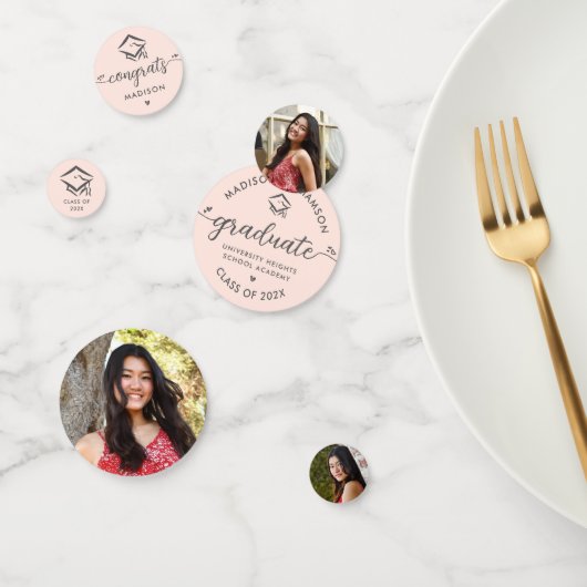 3 Foto Afstuderen Blush Pink Modern Script Pet Confetti (Groep)