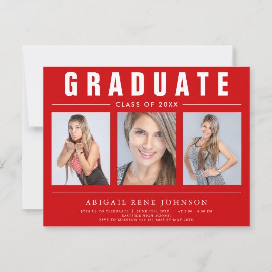 3 Foto Afstuderen Collage Afstuderen Rood en Wit Aankondiging (Voorkant)