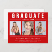 3 Foto Afstuderen Collage Afstuderen Rood en Wit Aankondiging (Voorkant / Achterkant)