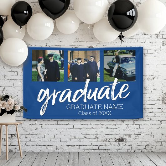 3 Foto Afstuderen - Modern Afstuderen Script Blue Spandoek