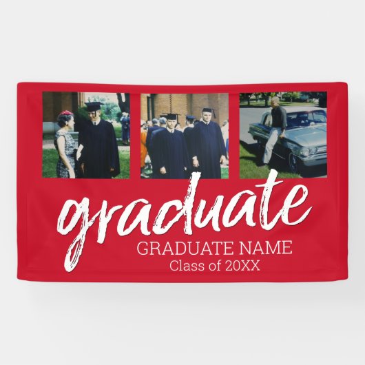 3 Foto Afstuderen - Modern Afstuderen Script Red Spandoek (Horizontaal)