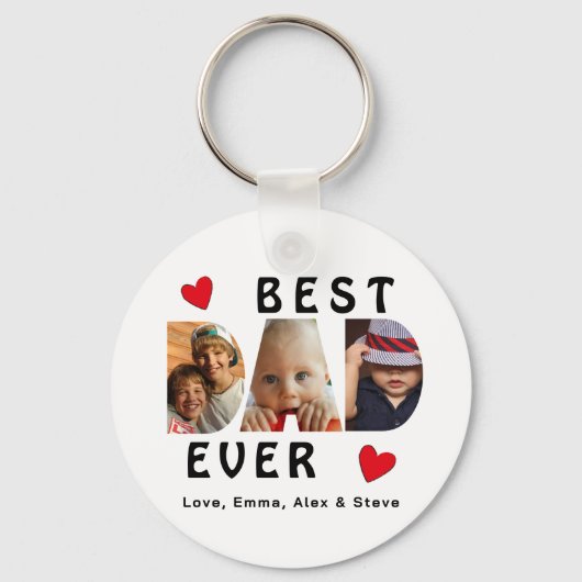3 Foto Best Dad Ever Collage Persoonlijk Sleutelhanger (Voorkant)