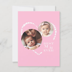 3-Foto "Beste moeder ooit" Mooie roze en witte har Briefkaart