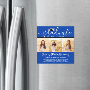 3 Foto Blauwe Magnetische Afstudeeraankondiging Uitnodiging