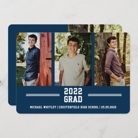 3 foto Blue Boy Afstudeerder Aangepaste tekst Afst Aankondiging (Voorkant / Achterkant)