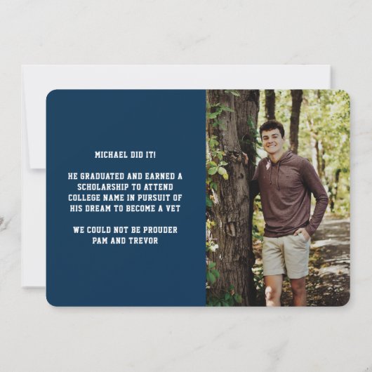 3 foto Blue Boy Afstudeerder Aangepaste tekst Afst Aankondiging (Achterkant)