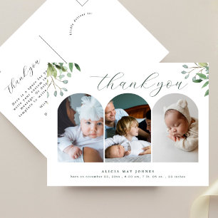 3 Foto Boog Elegante Groene Nieuwe Baby Bedankt Briefkaart