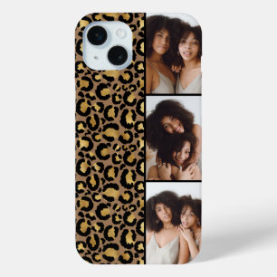 3 Foto Bruin En Gouden Luipaardprint iPhone 15 Mini Hoesje