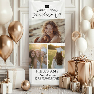 3 Foto Collage Afstuderen Modern Minimaal Wit Spandoek