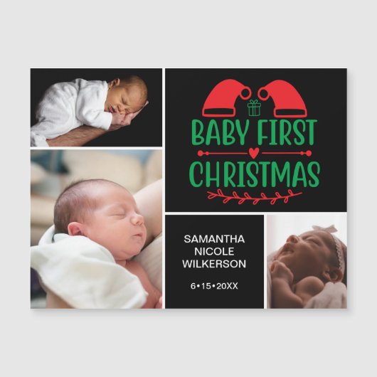 3 Foto Collage Baby's eerste kerstcadeautje Magnet (Voorkant)