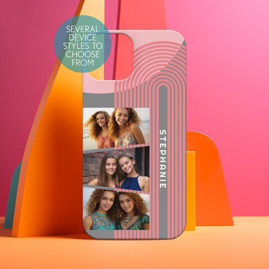 3 Foto Collage - boho coral line art arch - naam iPhone 15 Hoesje