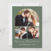 3-Foto Collage Boog Groen Vrolijk Kerstfeest Save The Date (Voorkant)