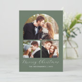 3-Foto Collage Boog Groen Vrolijk Kerstfeest Save The Date (Staand voorkant)
