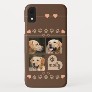 3 Foto Collage Dog Name Brown Heart iPhone XR Hoesje