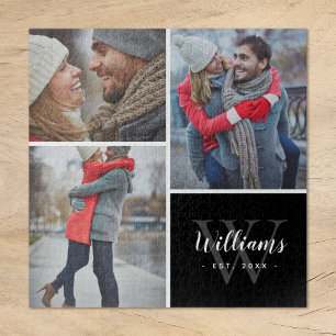 3 Foto Collage en aangepast monogram   Zwart Legpuzzel