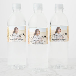 3 Foto Collage en Black Script Graduparty Waterfles Etiket