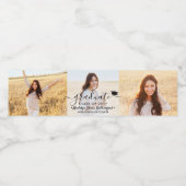 3 Foto Collage en Black Script Graduparty Waterfles Etiket (Enkel label)