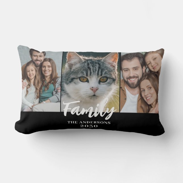 3 Foto Collage Familienaam Jaar Kussen (Voorkant)